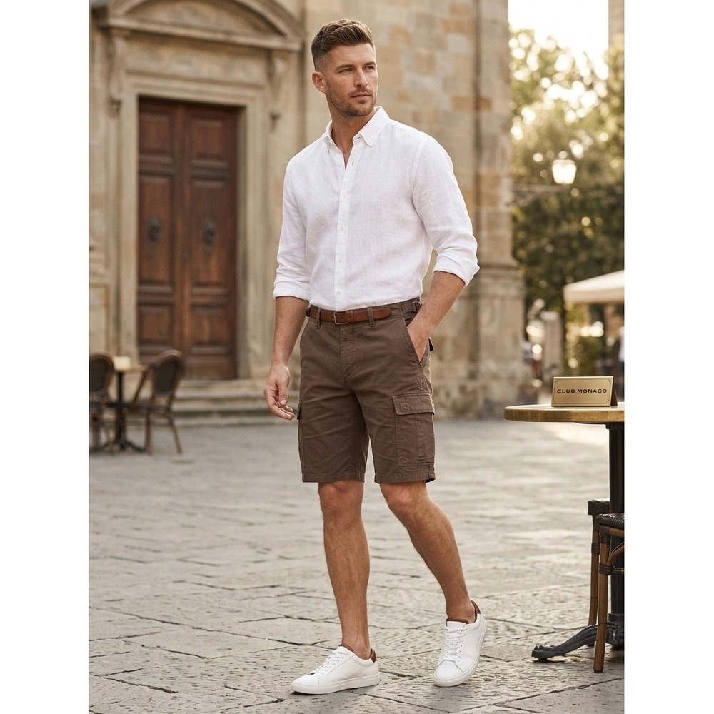 Club Monaco Mens Brown Cotton Cargo Shorts Button Fly Size 30 Style 02101485